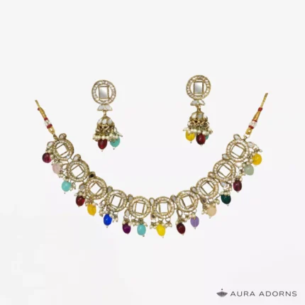Multicolour Kundan Gemstone Choker Set