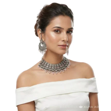 Rosy Oxidised Choker Set