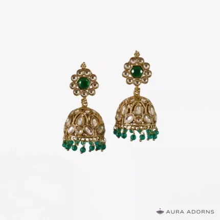 Green Bead Polki Jhumki