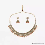 Polki Necklace Set- Orange