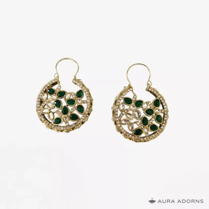 Green Petal Hoop Earrings