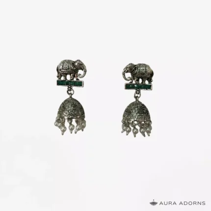 Oxidised Elephant Motif Jhumki