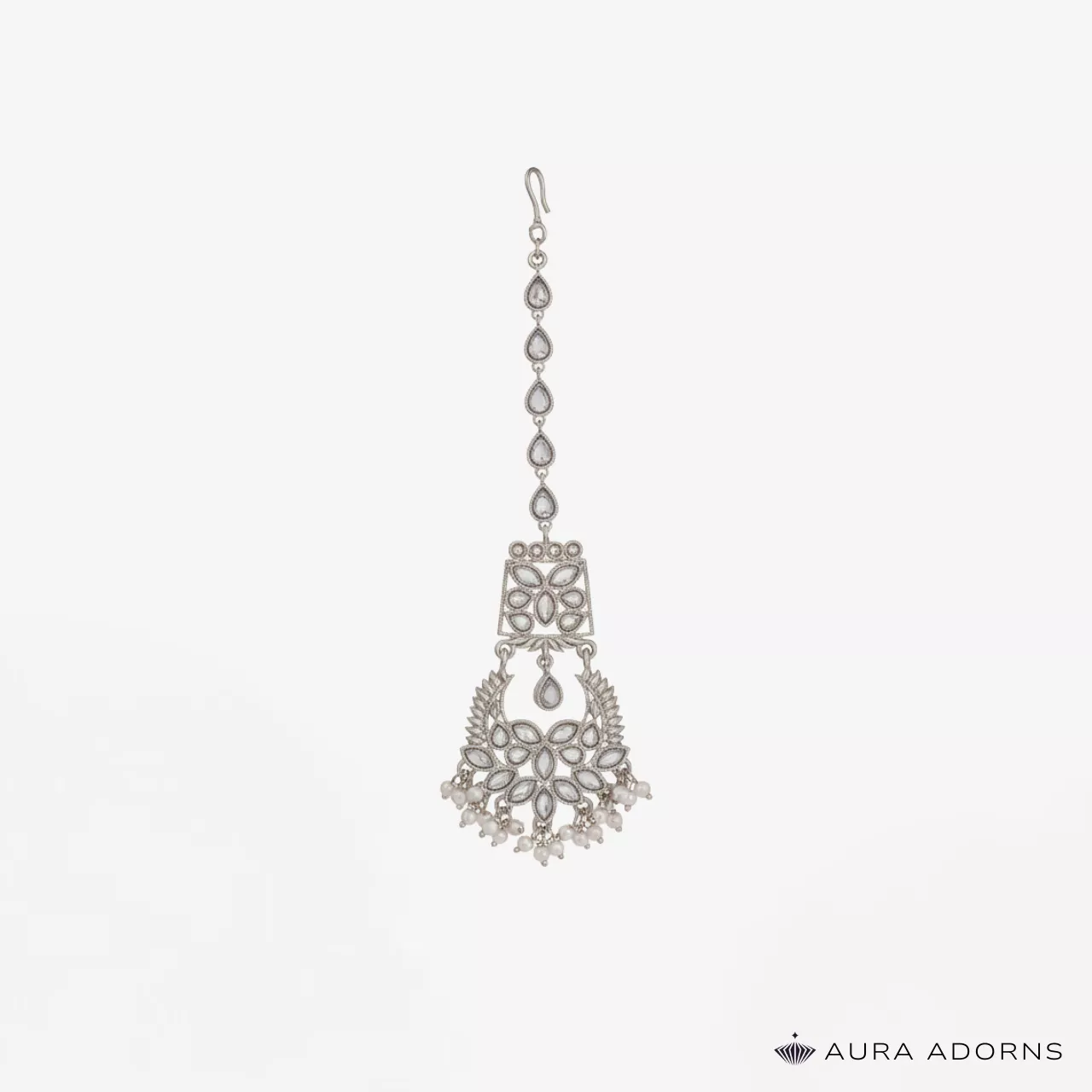 illustration-88-6990507363425 Silver Mirror Chand Maang Tikka - Image 1