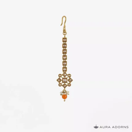 Polki Maang Tikka - Orange